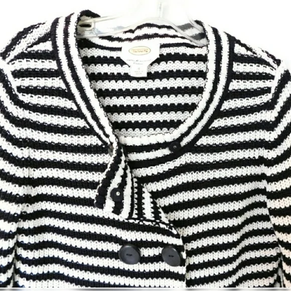 Talbots Womens Blk & White Stripe Knit Double Brested Casual Sweater Jacket Sz S - Picture 6 of 9